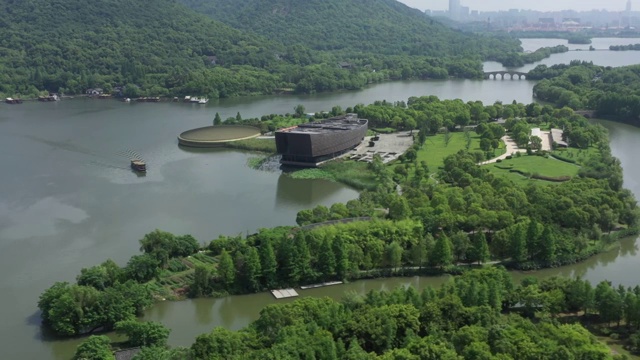 航拍杭州湘湖景区视频素材