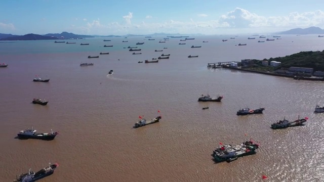 浙江舟山沈家门渔港码头航拍视频素材