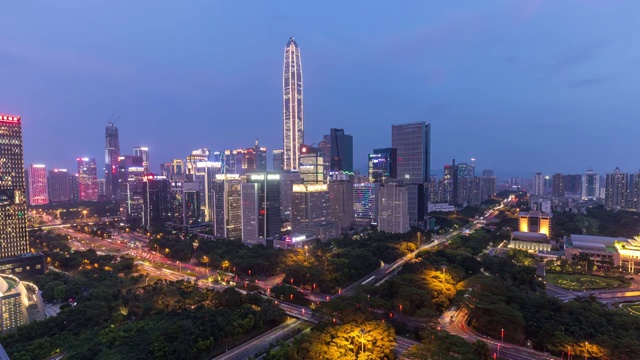 中国广东省深圳福田CBD城市天际线夜景风光 4K延时摄影视频素材