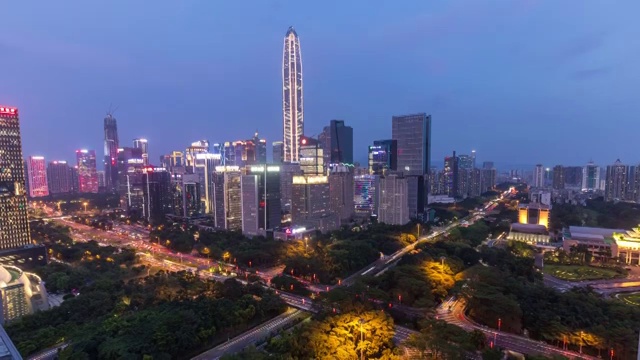 中国广东省深圳福田CBD城市天际线夜景 4K延时摄影视频素材