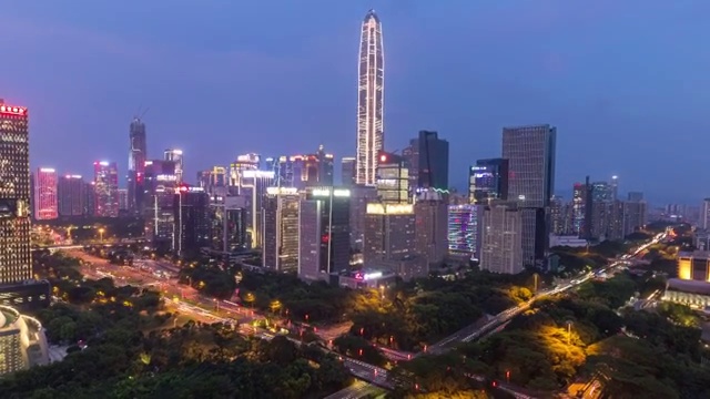 中国广东省深圳福田CBD城市天际线夜景 4K延时摄影视频素材