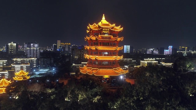 武汉黄鹤楼夜景航拍视频素材