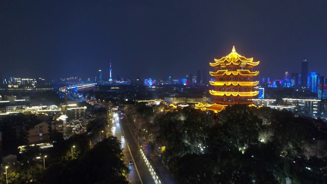 武汉黄鹤楼夜景航拍视频素材