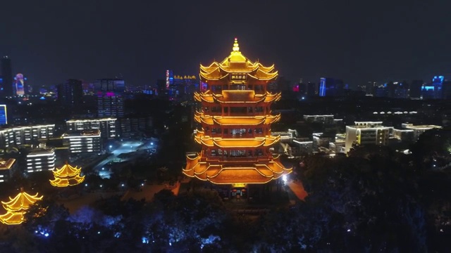 武汉黄鹤楼夜景航拍视频素材