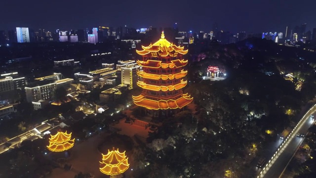 武汉黄鹤楼夜景航拍视频素材