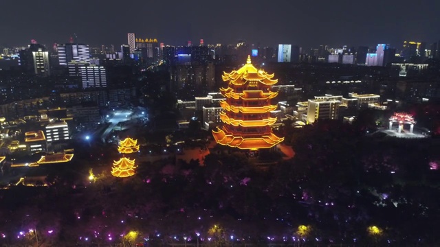 武汉黄鹤楼夜景航拍视频素材