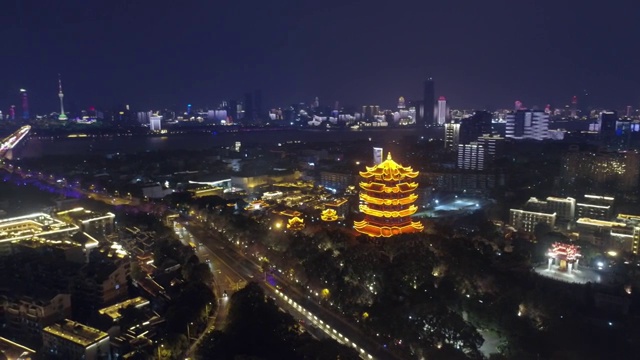 武汉黄鹤楼夜景航拍视频素材