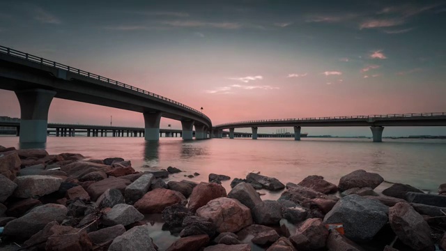 青岛跨海大桥日落视频素材