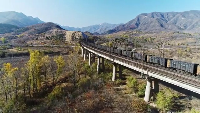 航拍大秦铁路万吨重载煤炭运输列车视频素材