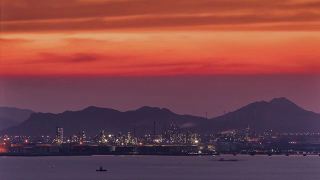 中国青岛小港海湾的火烧云晚霞视频素材