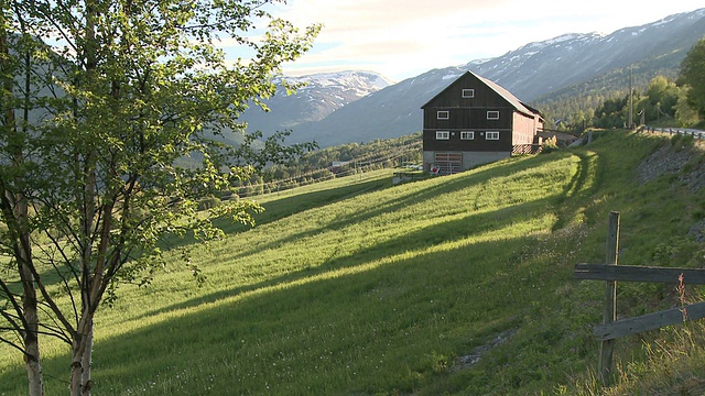 Doenfoss附近的苔原，以山脉为背景/ Doenfoss, Oppland, Norway视频素材