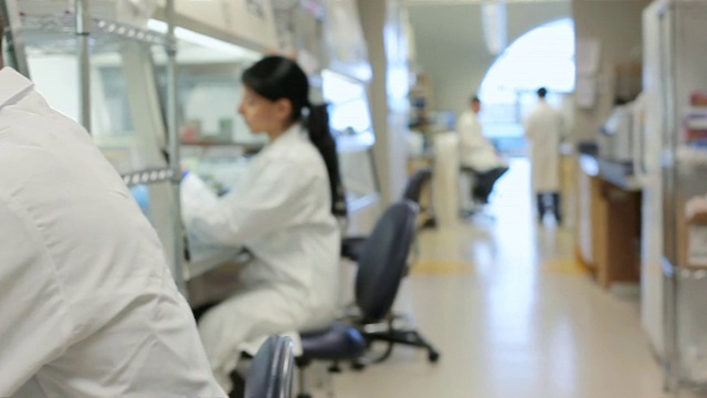 MS PAN男实验室技术员在通风柜下使用微型吸液管/加拿大BC省温哥华视频素材画面4