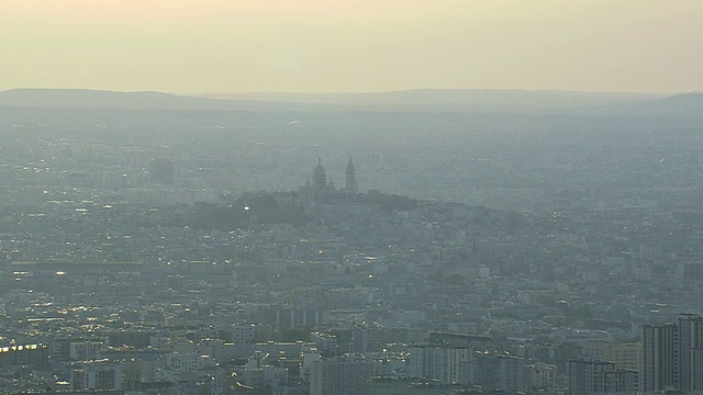 巴黎黄昏圣心城鸟瞰图，法国视频素材