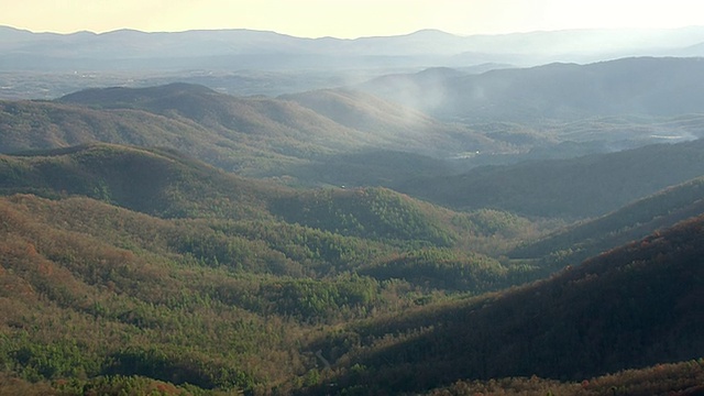 美国北卡罗来纳州Pisgah Nat森林和蓝岭公园路的WS鸟瞰图视频素材