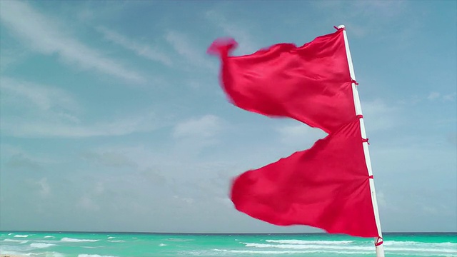 热带海滩红旗飘扬视频素材画面1