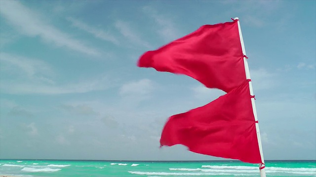 热带海滩红旗飘扬视频素材画面2