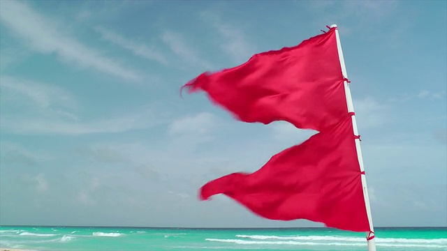 热带海滩红旗飘扬视频素材画面3