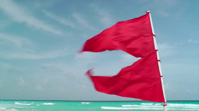 热带海滩红旗飘扬视频素材画面4