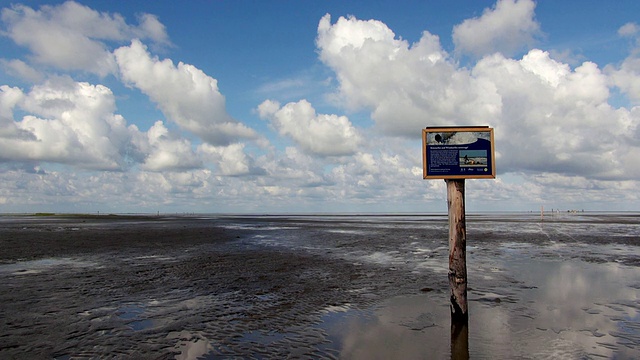 Wadden Sea和招牌，北海北弗里斯兰/韦斯特赫弗，石勒苏益格荷尔斯泰因，德国视频素材