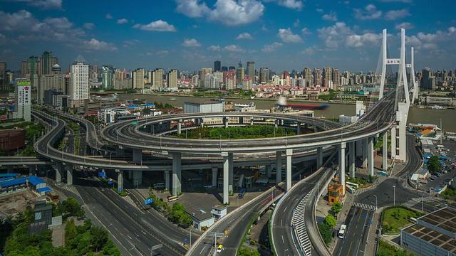 南浦大桥的时间跨度，上海，中国视频素材