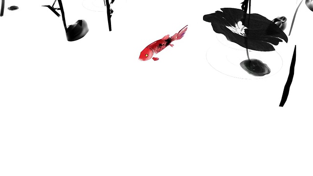 鱼是游泳通过睡莲，由3D渲染视频素材画面4