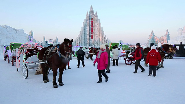 冰雕在哈尔滨冰雪节在黑龙江省，哈尔滨，中国视频素材画面1