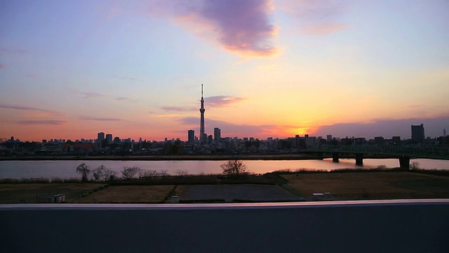 东京城市景观与东京天空树。视频素材画面3