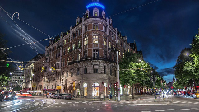 高清时间推移:城市街道在斯德哥尔摩倾斜视频素材
