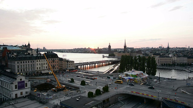 日落时分的斯德哥尔摩城市景观视频素材