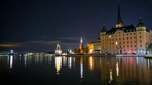 高清时间流逝:斯德哥尔摩城市景观Riddarholmen倾斜视频素材