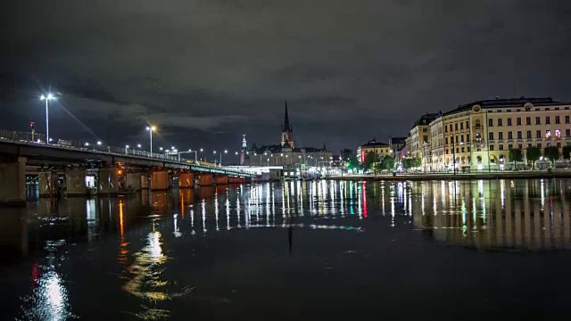 高清时间流逝:斯德哥尔摩老城铁路大桥倾斜视频素材