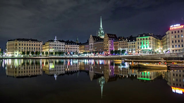 高清时间流逝:斯德哥尔摩老城天际线视频素材