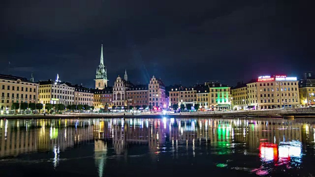 高清时间流逝:斯德哥尔摩夜景视频素材
