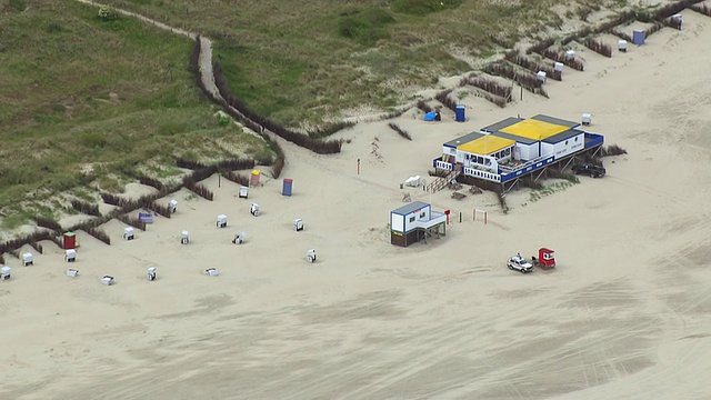 WS航拍在borkum岛/ borkum，下萨克森州的沙滩椅子上视频素材