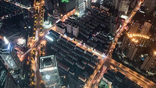 4k、时光流逝，上海城市天际线夜路车流视频素材