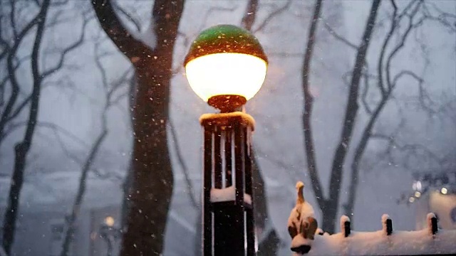 纽约的冬季暴风雪。雪花背景慢动作拍摄视频素材