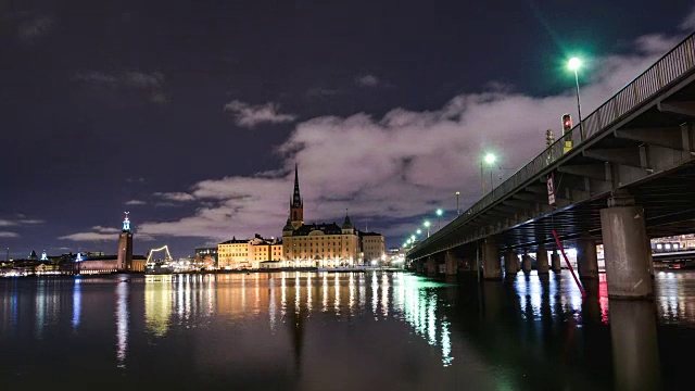 高清时间推移:斯德哥尔摩城市景观和桥梁视频素材
