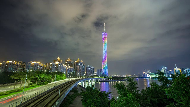 中国广州的广州塔夜景视频素材