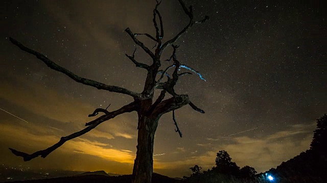 云和星星在雪南多厄国家公园上空移动的时间推移序列。视频素材