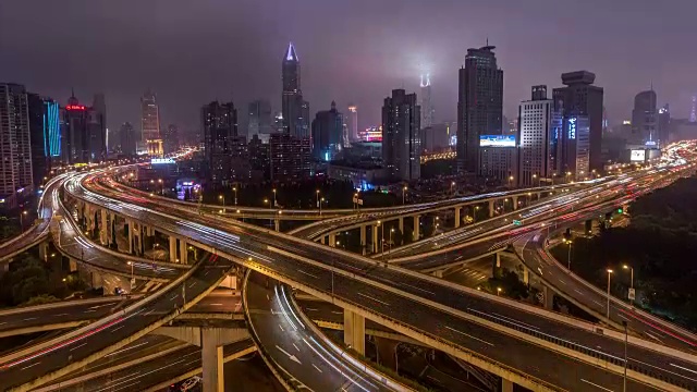 时光流逝——延安大桥，上海繁华立交桥夜景(WS平移)视频素材