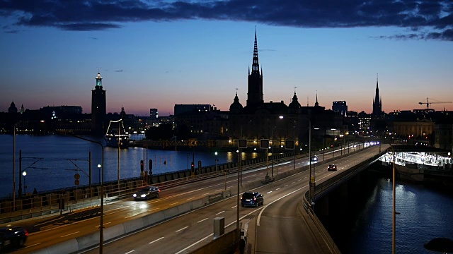 黄昏时分的斯德哥尔摩城市慢镜头视频素材
