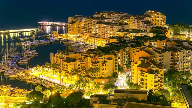 延时:Fontvieille Monaco摩纳哥法国里维埃拉之夜视频素材