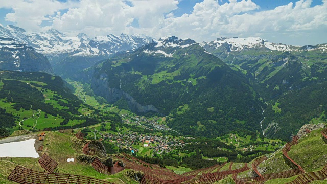 在欧洲阿尔卑斯山脉的Mannlichen山(受欢迎的徒步旅行路线)的延时拍摄视频素材