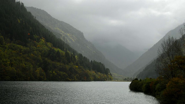 森林山谷和湖泊，九寨沟，四川，中国视频素材