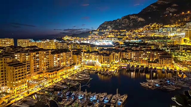 延时:Fontvieille Monaco摩纳哥法国里维埃拉之夜视频素材