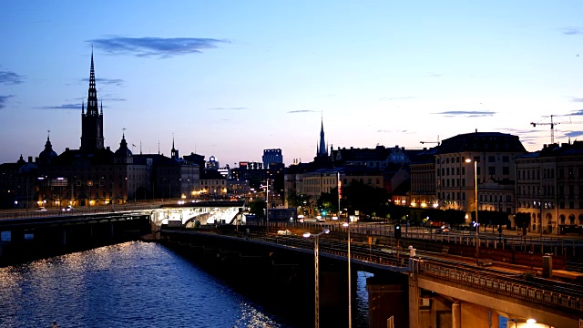 拂晓时分的斯德哥尔摩城市景象视频素材