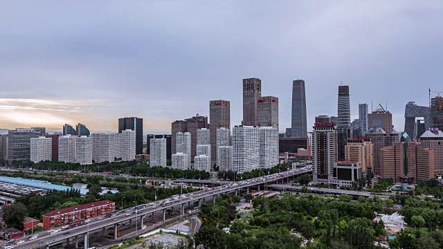 时间推移-鸟瞰图的北京CBD地区视频素材