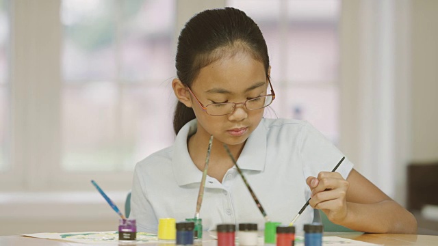 年轻女孩在家上学时学习艺术视频素材画面2