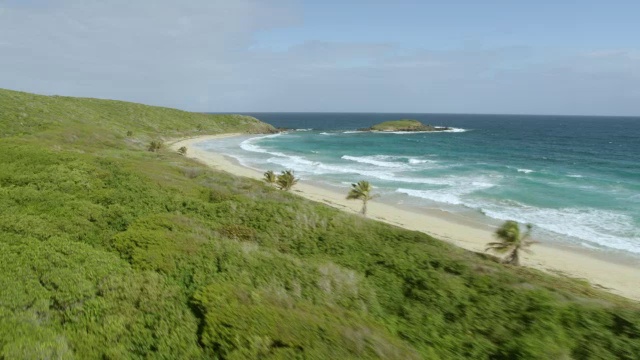 海滩和郁郁葱葱的WS AERIAL POV视图/库莱布拉，波多黎各，美国视频素材