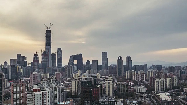 T/L WS HA TD北京城市天际线和CBD区域/北京，中国视频素材画面3
